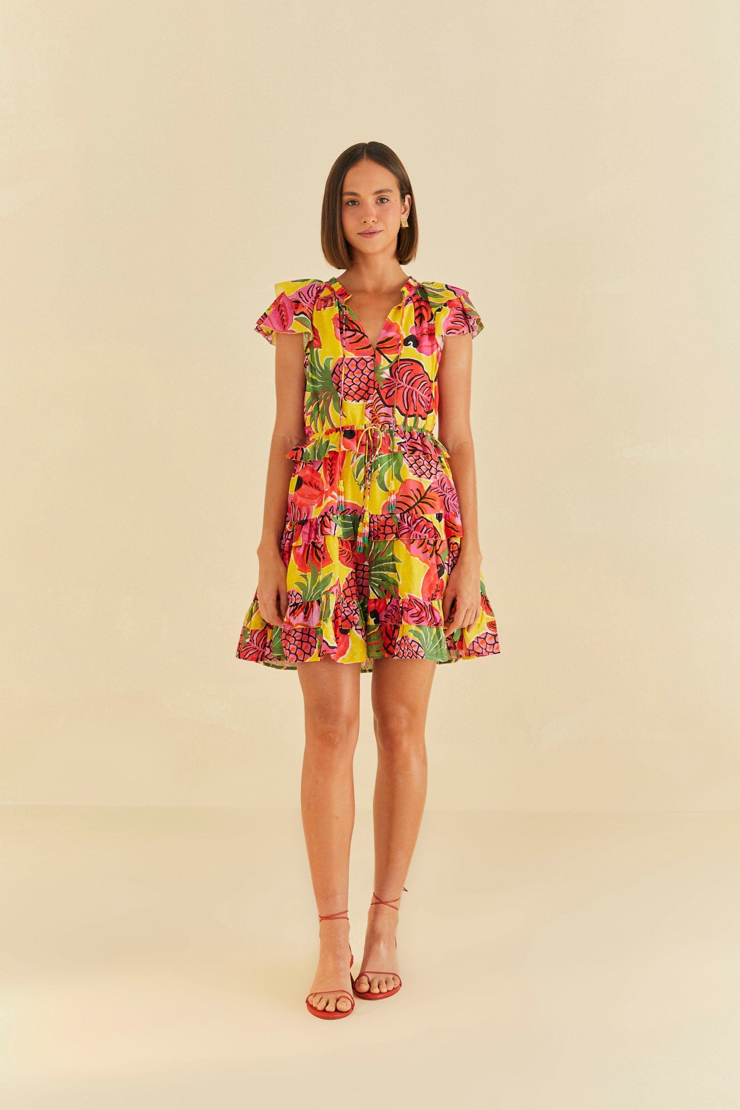 Yellow Fruit Dream Ruffle Mini Dress