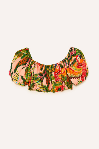 Macaw Leaves Off Shoulder Crop Top