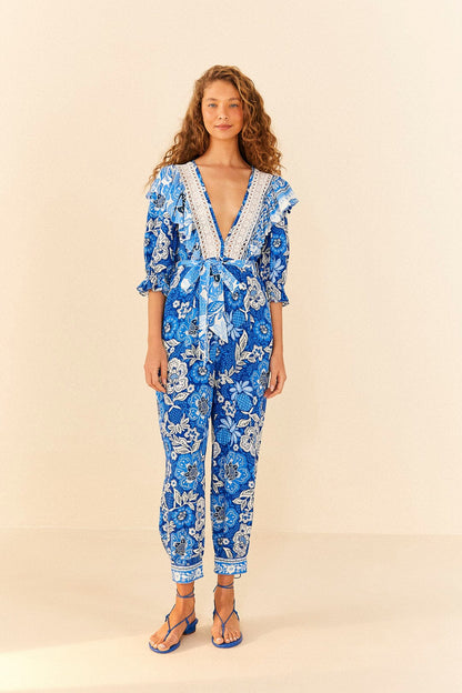 Blue Full Of Flowers Jumpsuit