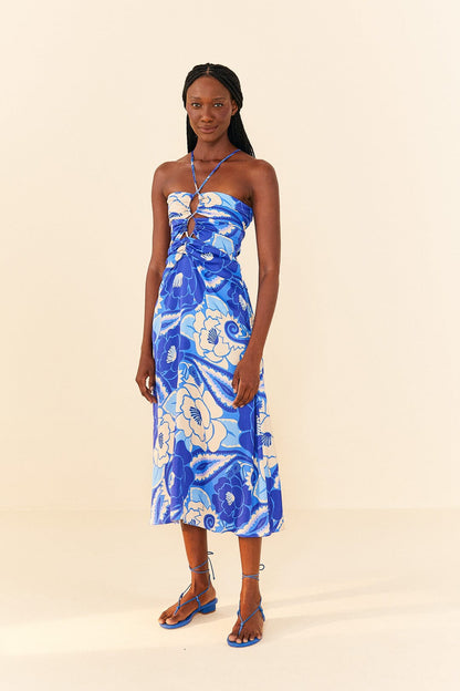 Blue Tropical Groove Lenzing Ecovero Viscose Midi Dress