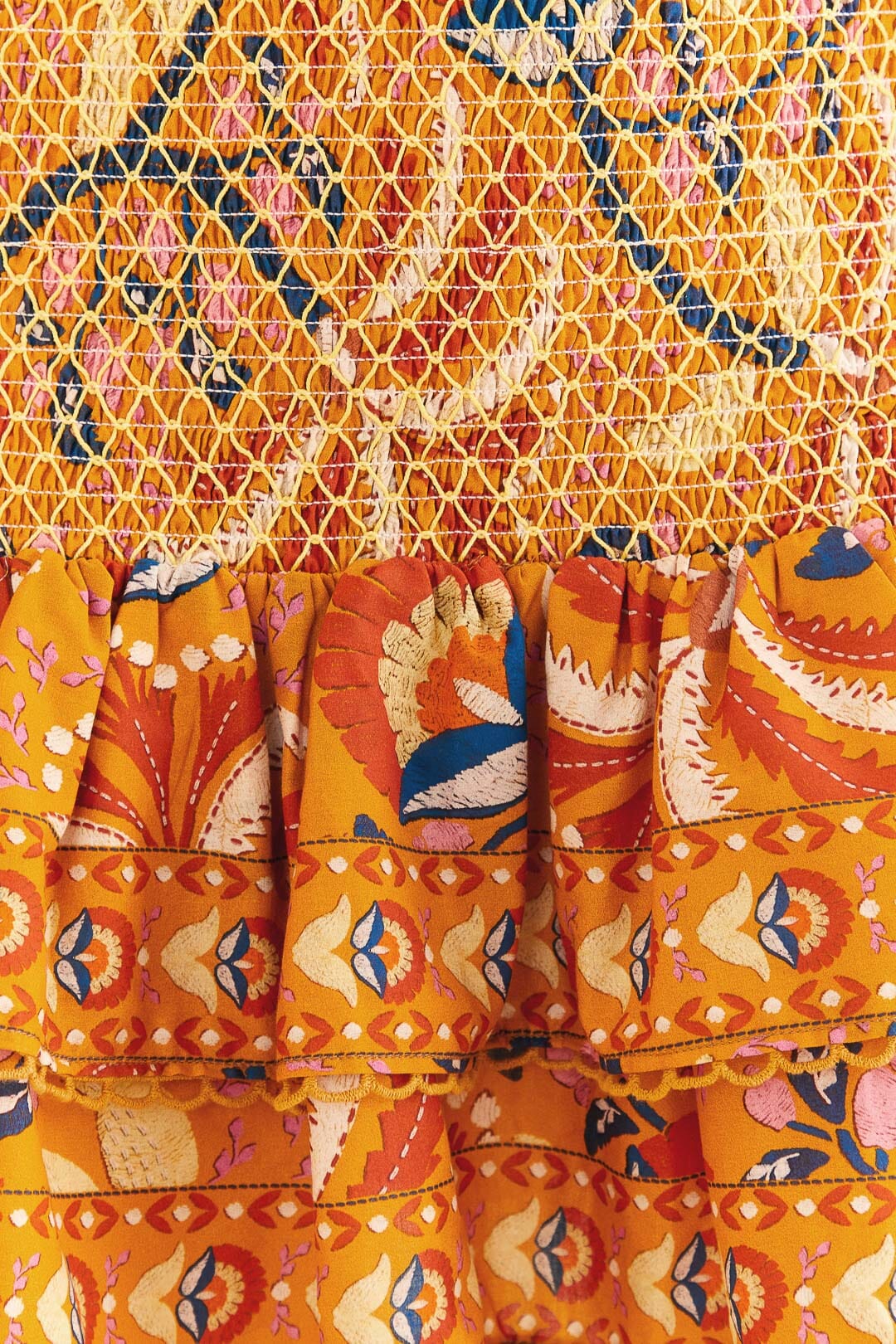 Yellow Palms Party Smocked Mini Skirt