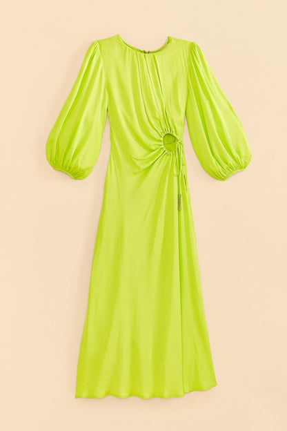 Lime Circle Cut Out Lenzing Ecovero Viscose Midi Dress