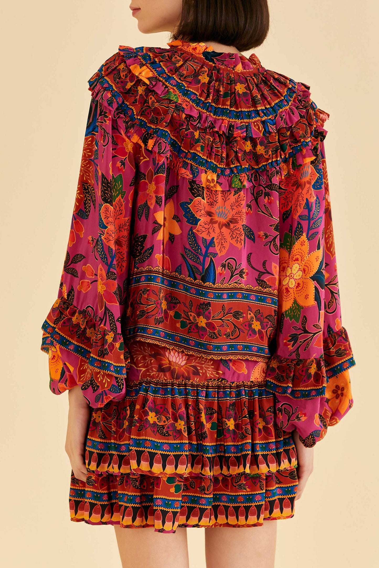 Pink Tropical Tapestry Long Sleeve Blouse