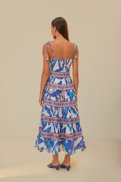 Off-White Blue Foliage Midi Dress