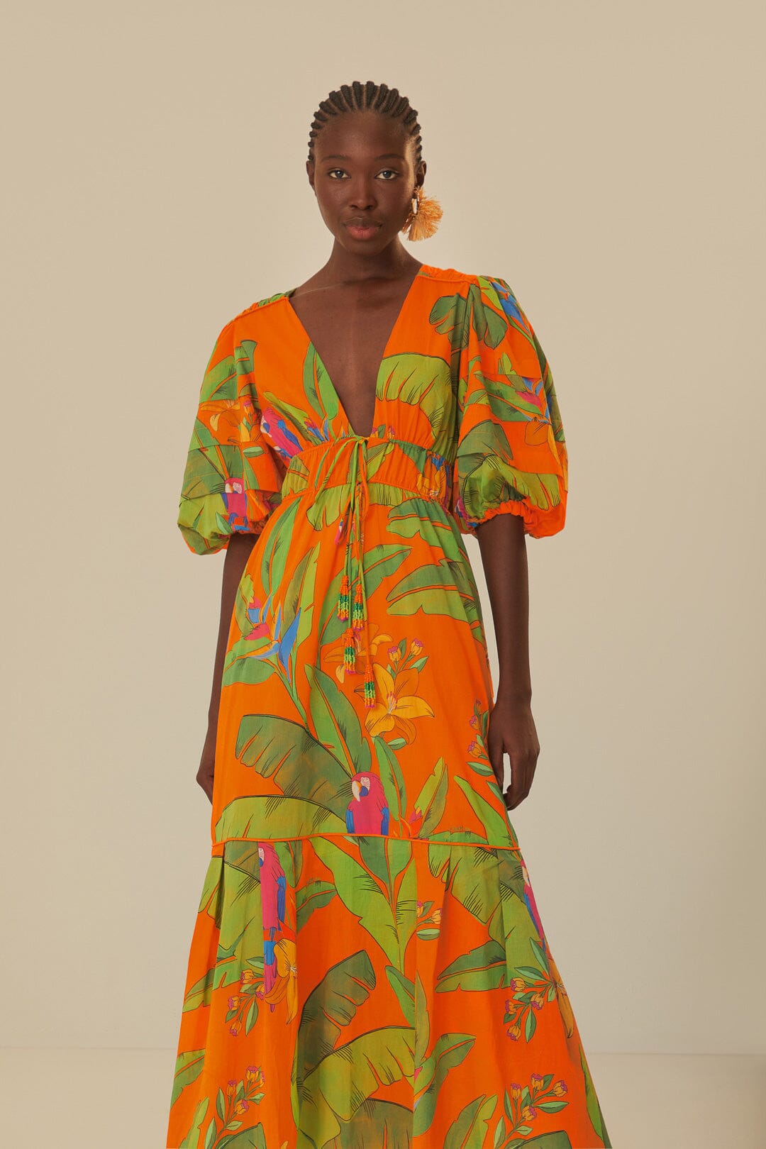 Orange Fresh Macaws Midi Dress