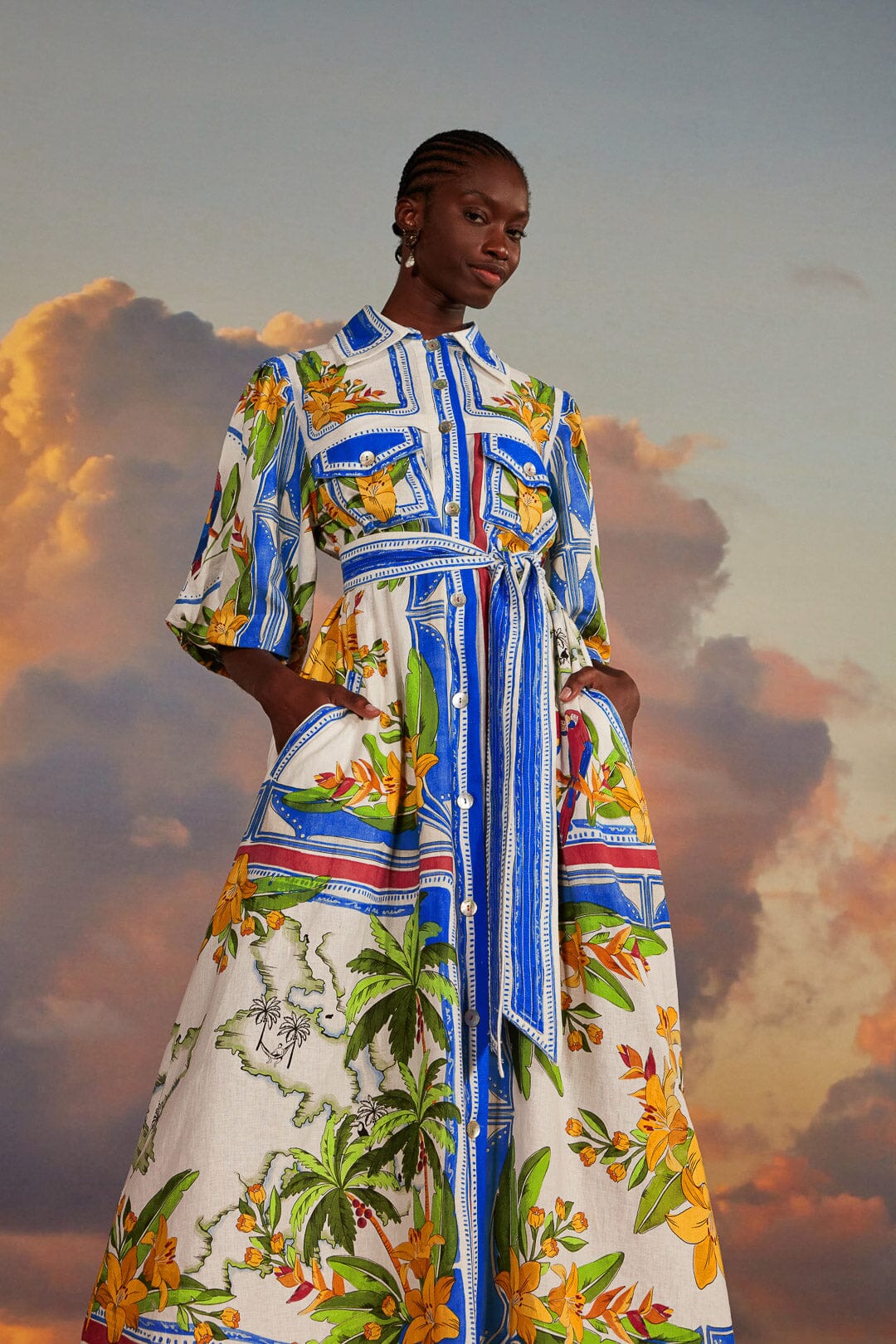 Off-White Tropical Destination Midi Dress