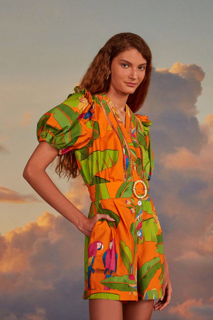 Orange Fresh Macaws Romper