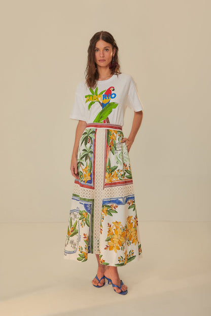 Off-White Tropical Destination LENZING ECOVERO Euroflax Midi Skirt