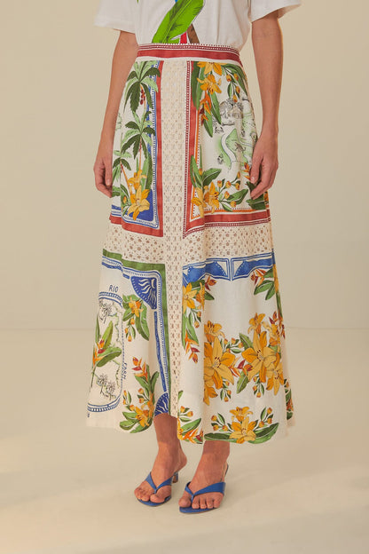 Off-White Tropical Destination LENZING ECOVERO Euroflax Midi Skirt