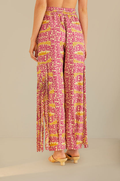 Pink Typographic Banana Fringe Pants