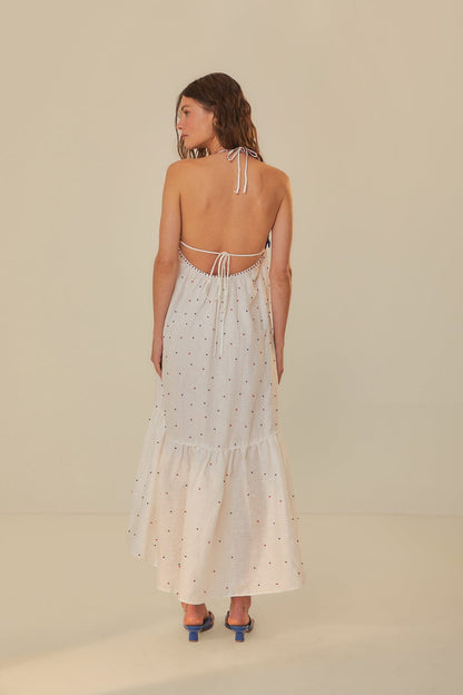 White Beaded Fishes Sleeveless Maxi Dress