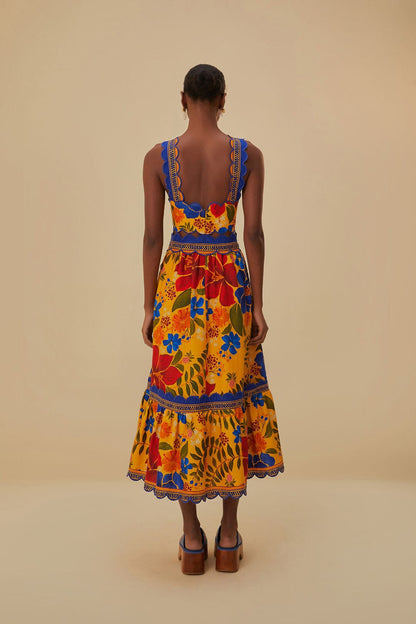 Yellow Floral Yard Lenzing Ecovero Euroflax Midi Dress