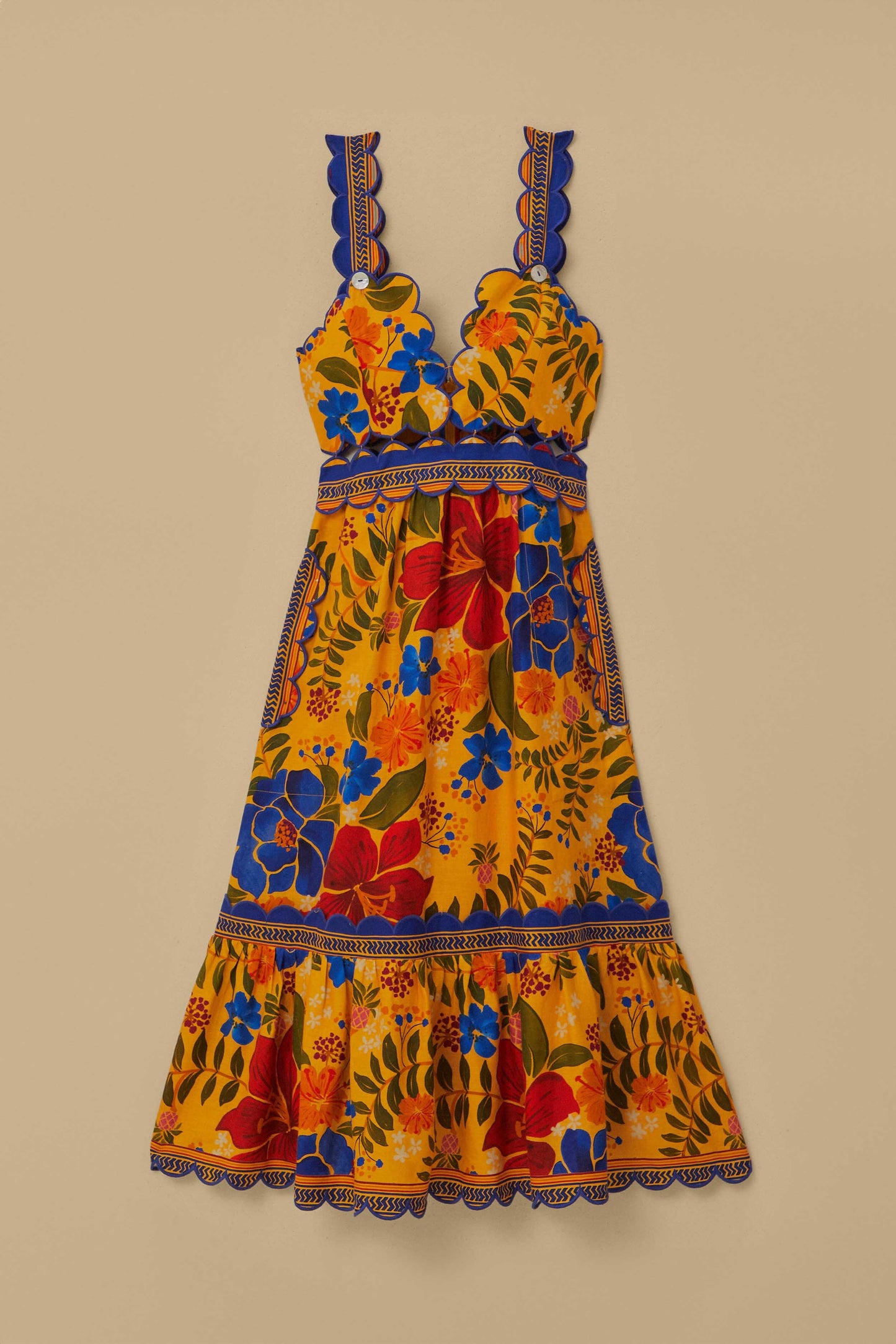 Yellow Floral Yard Lenzing Ecovero Euroflax Midi Dress