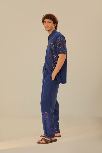 Surrealist Richelieu Embroidered Euroflax Premium Linen Pants