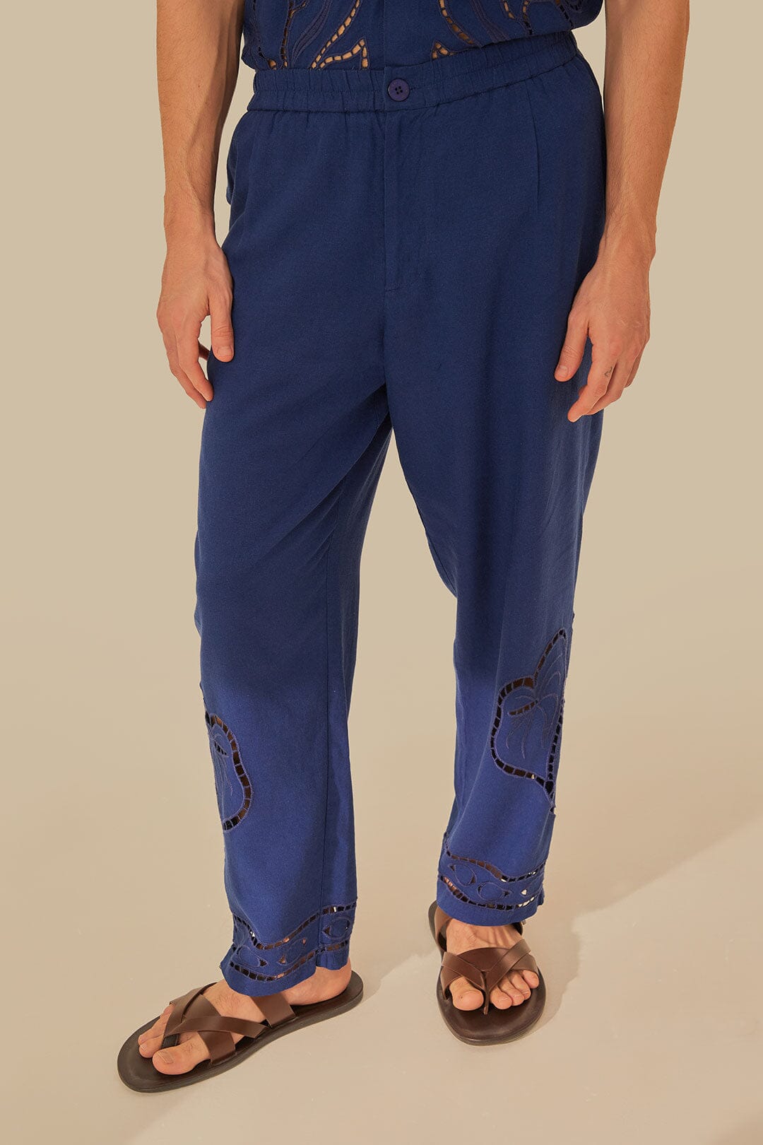 Surrealist Richelieu Embroidered Euroflax Premium Linen Pants