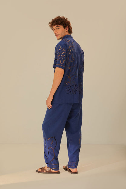 Surrealist Richelieu Embroidered Euroflax Premium Linen Pants