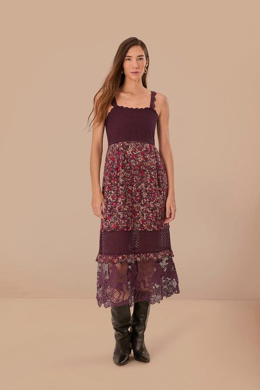 Purple Chelsea Garden Embroidered Lace Midi Dress