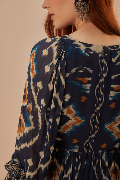 Pineaple Ikat Blue Maxi Dress