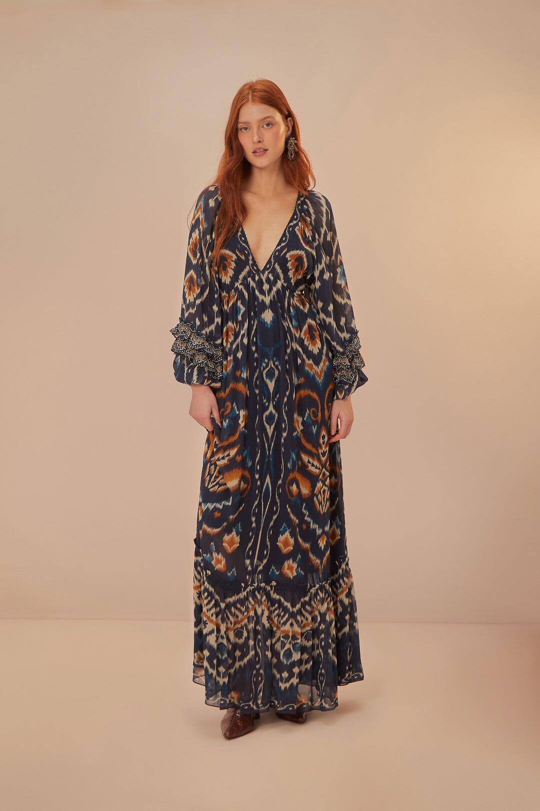 Pineaple Ikat Blue Maxi Dress