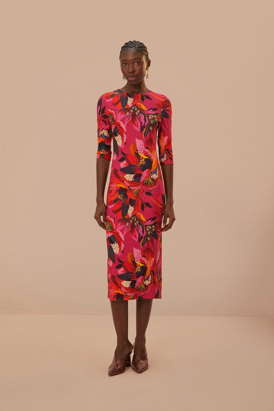 Colorful Flowers Jersey Midi Dress