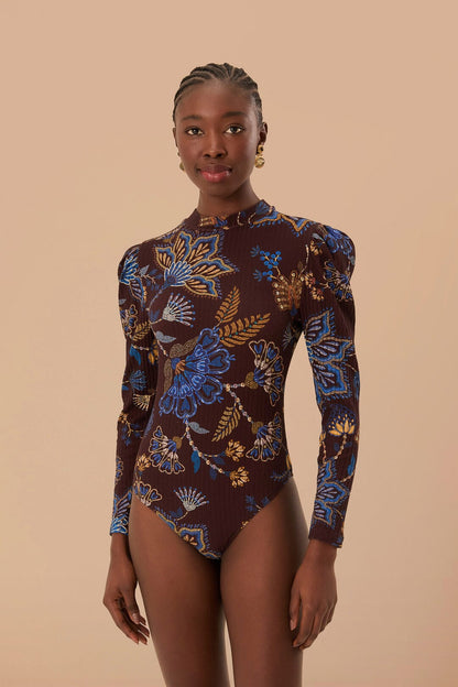 Brown Embroidered Garden Bodysuit