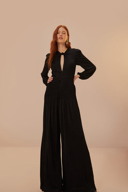 Black Long Sleeve Knot Jumpsuit