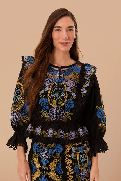 Black Richelieu Blouse