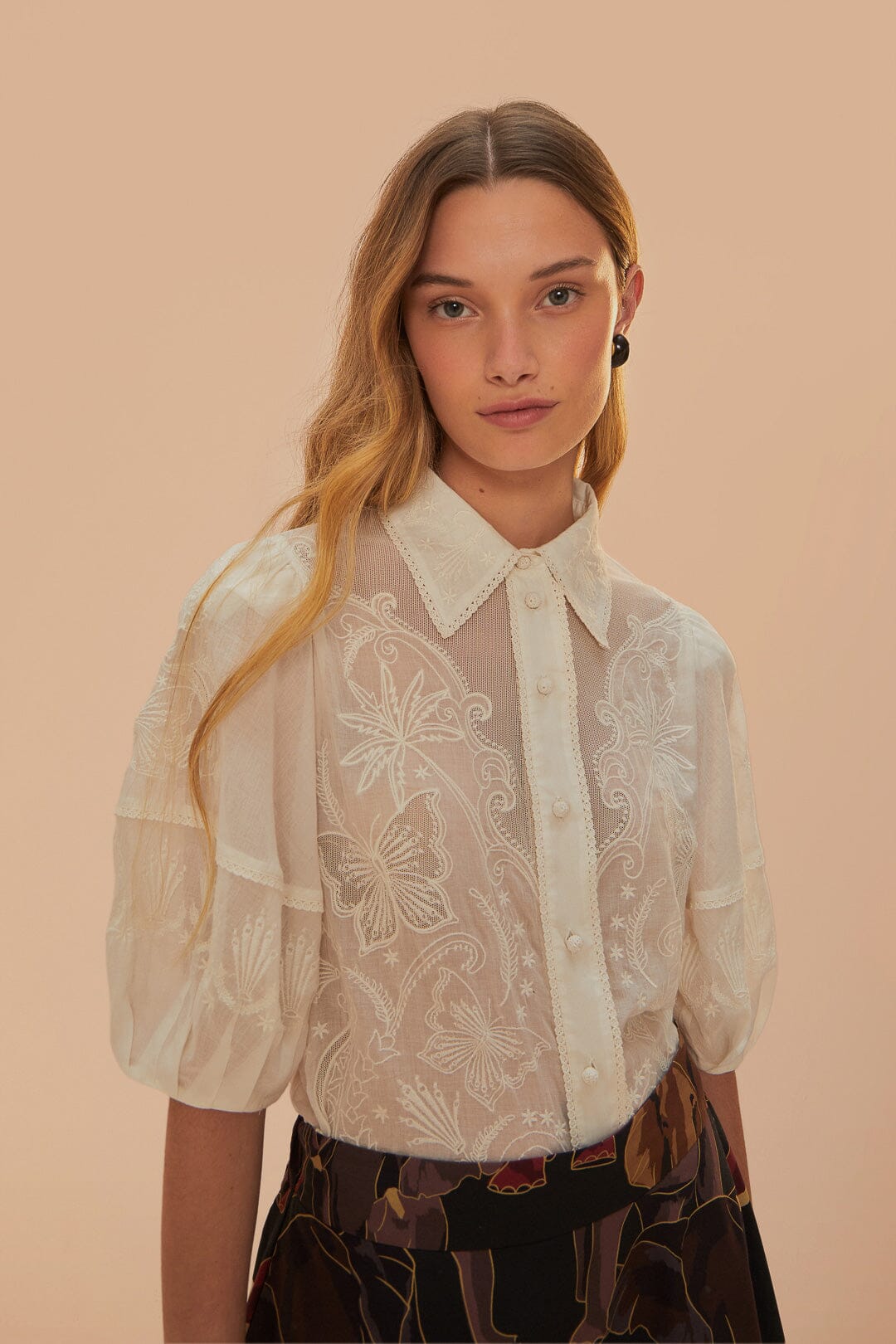 White Embroidered Short Sleeve Blouse