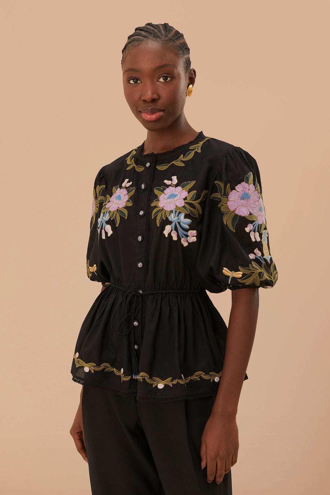 Winter Garden Embroidered Short Sleeve Blouse