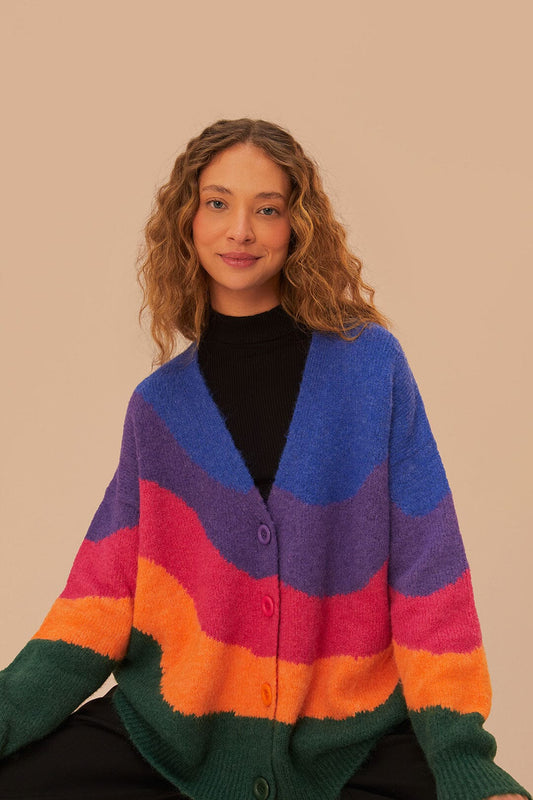 Vintage Waves Multicolor Knit Cardigan