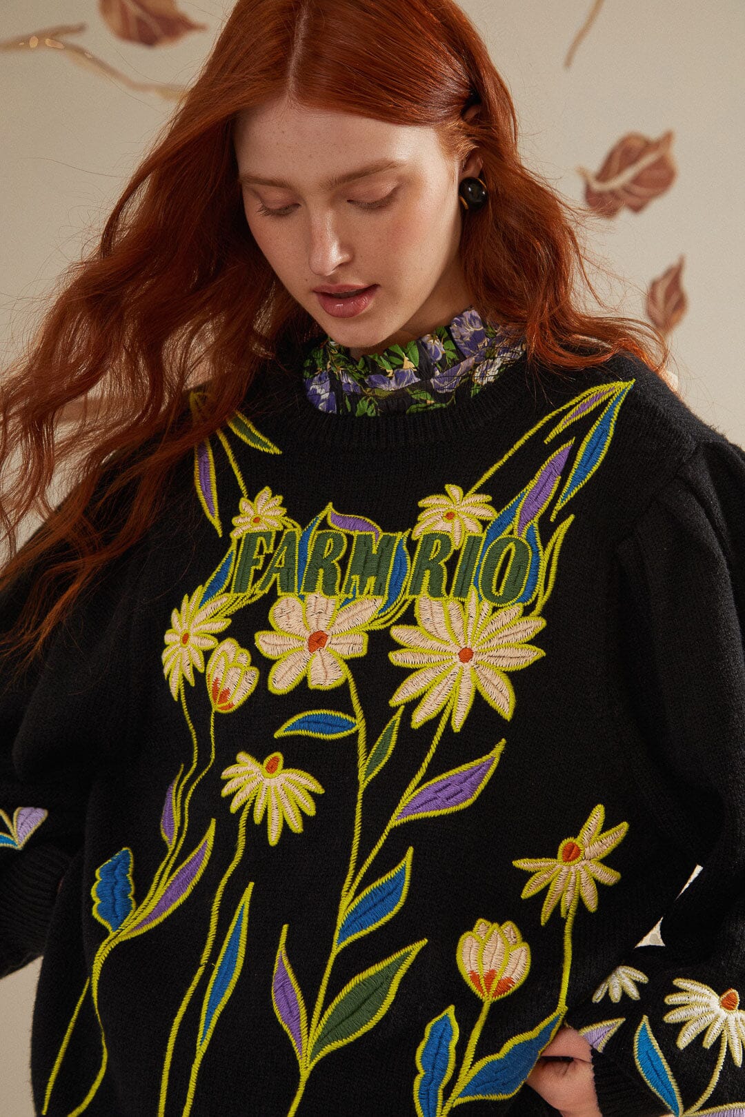 Black Farm R Flowers Embroidered Knit Sweater