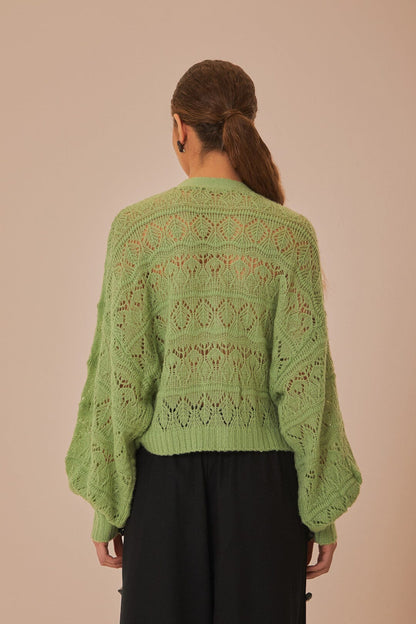 Green Textured Knit Cardigan