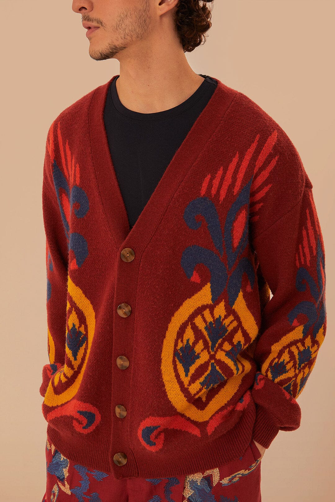 Red Pineapple Knit Cardigan