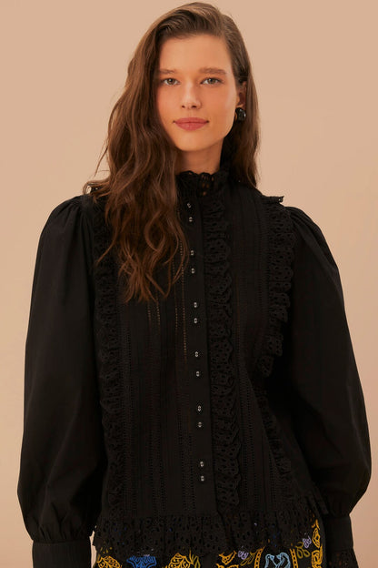 Black Lace And Pleat Blouse