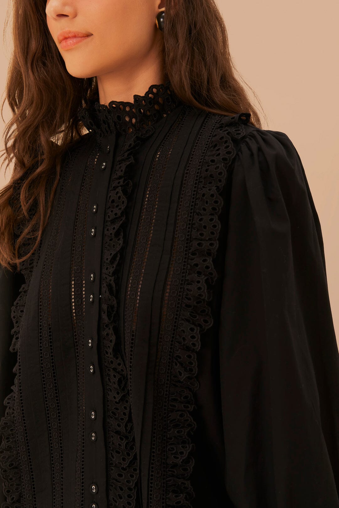 Black Lace And Pleat Blouse