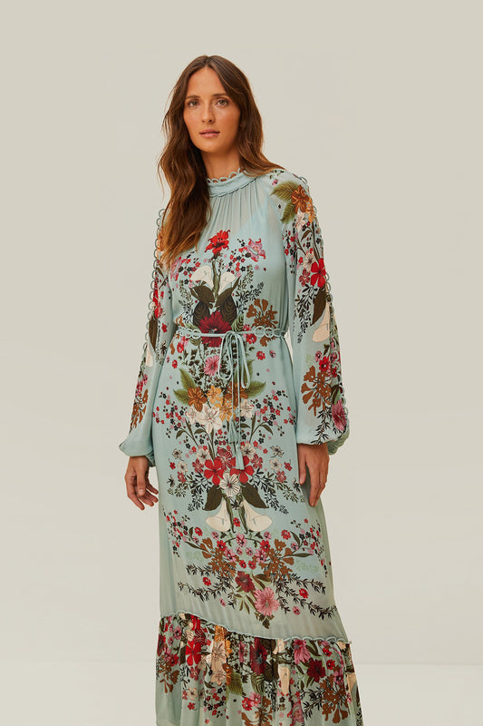 Blue Beauty Bouquet Long Sleeve Maxi Dress