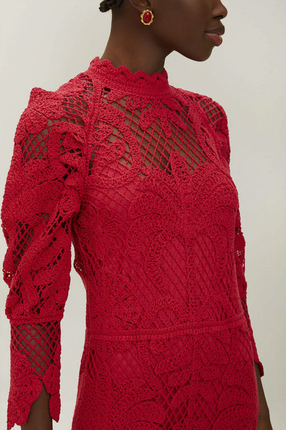 Red Lace Long Sleeve Knit Dress