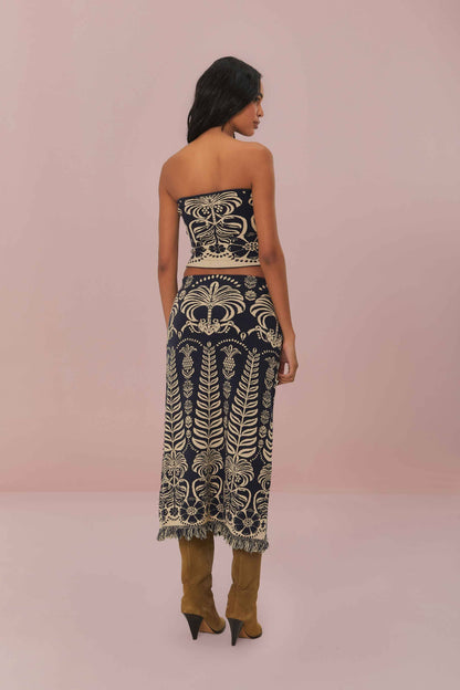 Black Ainika Tropical Splendor Knit Midi Skirt