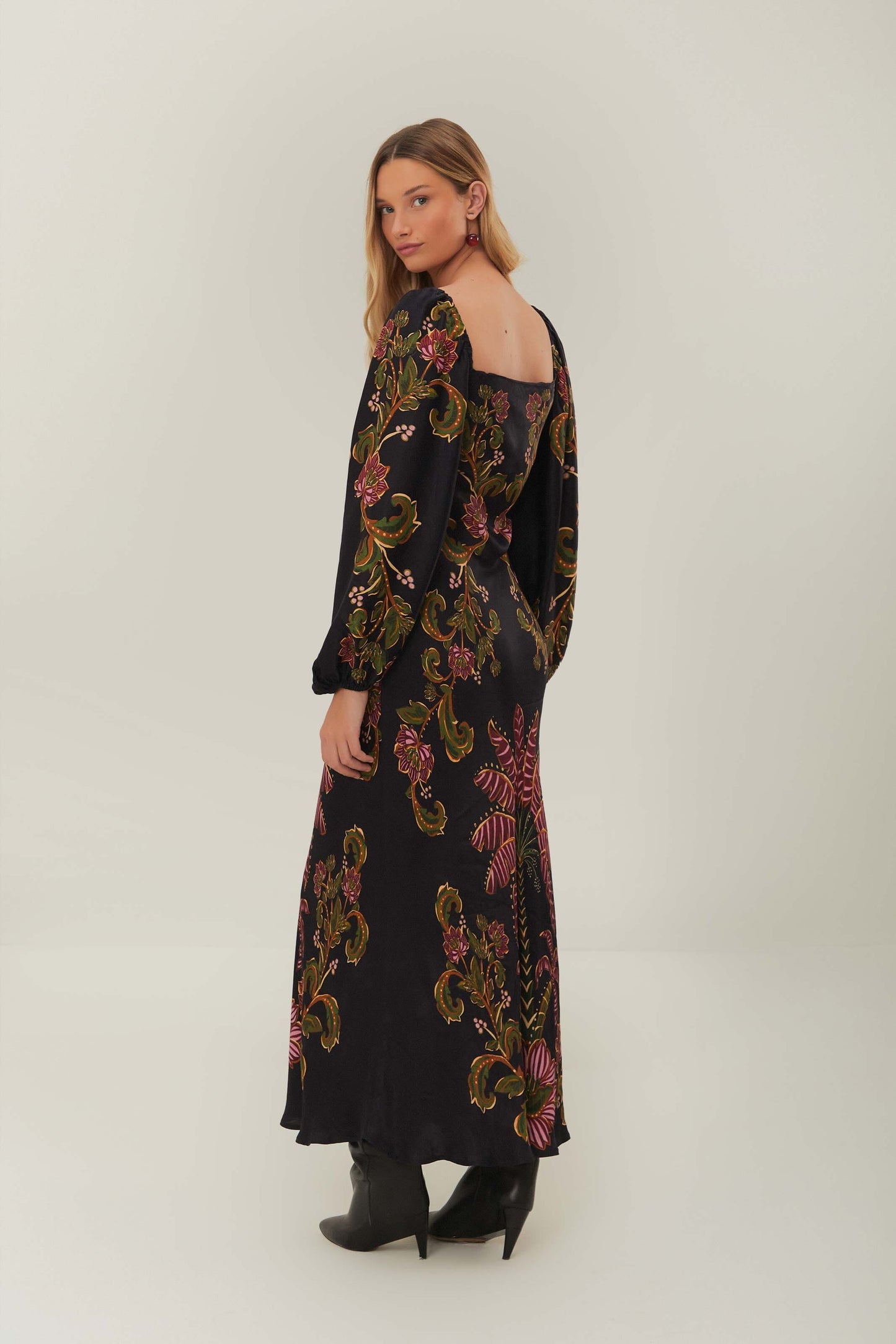 Black Ravenala puff Sleeve Maxi Dress