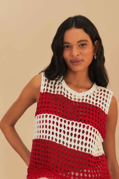 Red Stripes Crochet Blouse