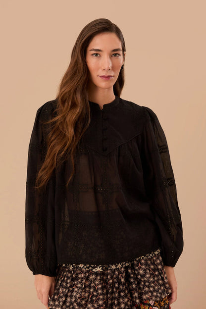 Black Scallops Long Sleeve Blouse