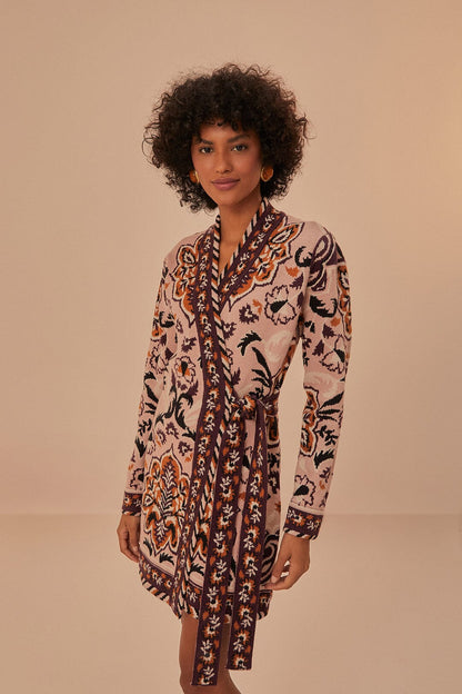 Glam Tapestry Knit Wrap Dress