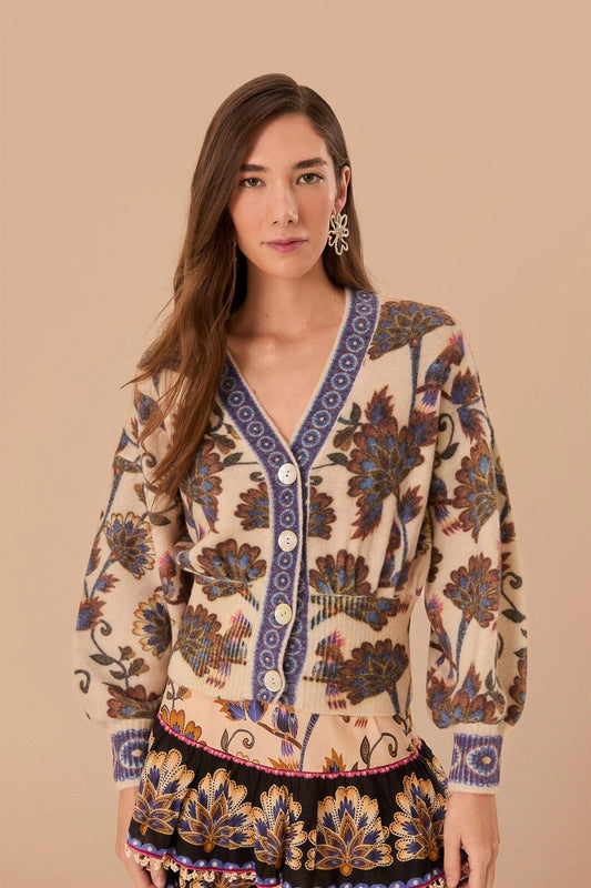 Cream Ainika Maxi Floral Knit Cardigan