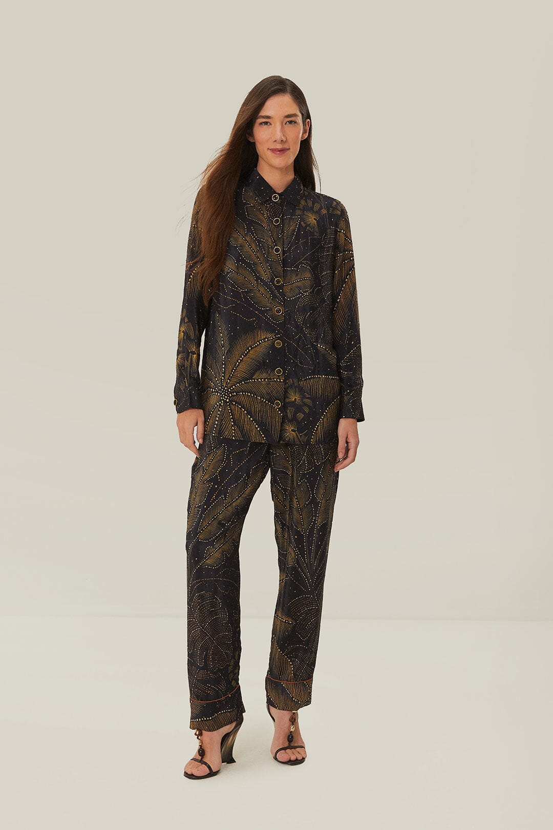 Black Golden Foliage Pajama Shirt