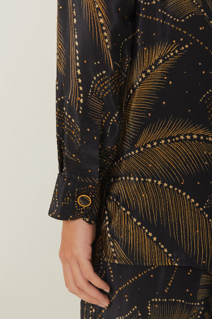 Black Golden Foliage Pajama Shirt