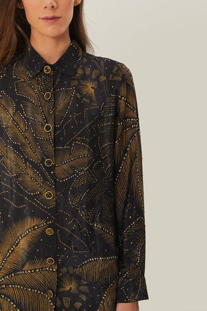 Black Golden Foliage Pajama Shirt