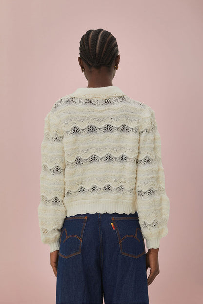 Mixed Stitches Off-White Knit Cardigan