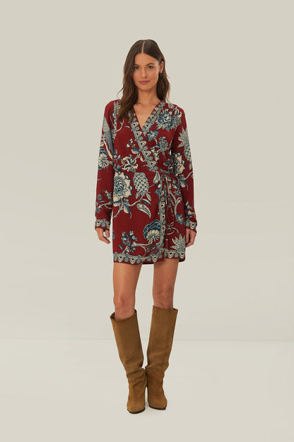 Red Tropical Landing Wrap Mini Dress