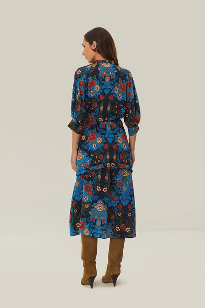 Blue Arabesque Floral Midi Dress