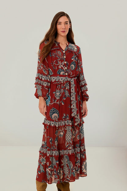 Red Tropical Landing Maxi Dress